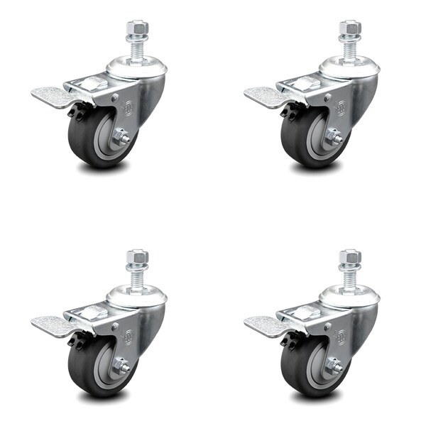 3 Inch Thermoplastic Rubber Swivel 1/2 Inch Stem Caster Set with Total Lock Brake